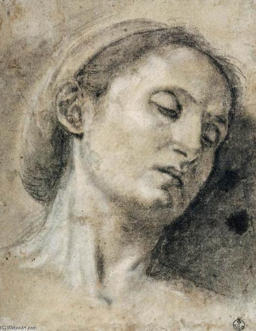 Título: "Cabeza de mujer con los ojos cerrados".  Técnica: Yeso. Artista: Giovanni Girolamo Savoldo (1482-1548, Italy).